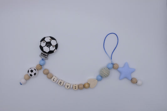 Nuggikette mit integriertem Beissring Fussball, einzigartiges Babypräsent